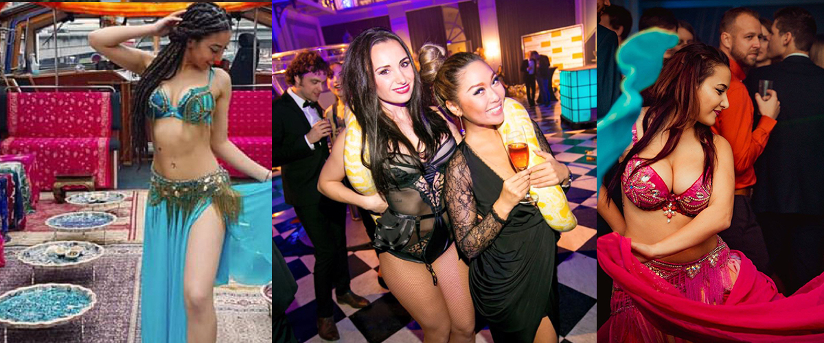 Een slang om de nek van de gasten laaten hangen